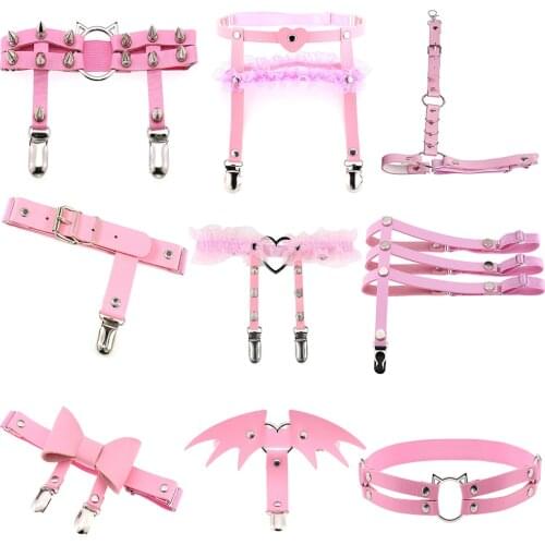 Hot Selling Womens Sexy Elasticity Harness Heart Leg Chain Garter Belts Cosplay Spike High Quality Elastic Thigh Ring Garter