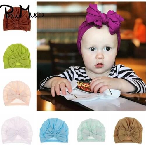 Powmuco 21 Colors Fashion Handmade Bowknot Baby Girl Hat High Quality Cotton Infant Caps Toddler Turban Kids Photography Props