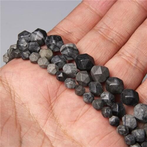 Natural Diamonds Cut Big Faceted Black Gray Gem Stone Jaspers Spacers Beads Charm for Jewelry Making DIY Bracelet Accessories