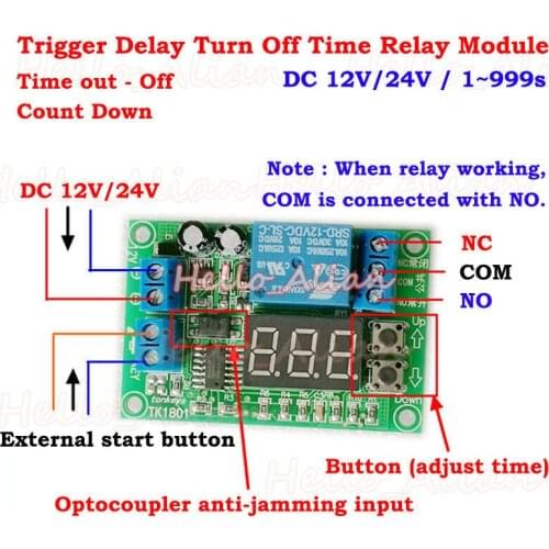 DYKB DC 12V 24V Digital display LED Trigger Countdown Timer Delay Turn Off Time Relay Switch Module 1-999 Seconds Minutes Hours