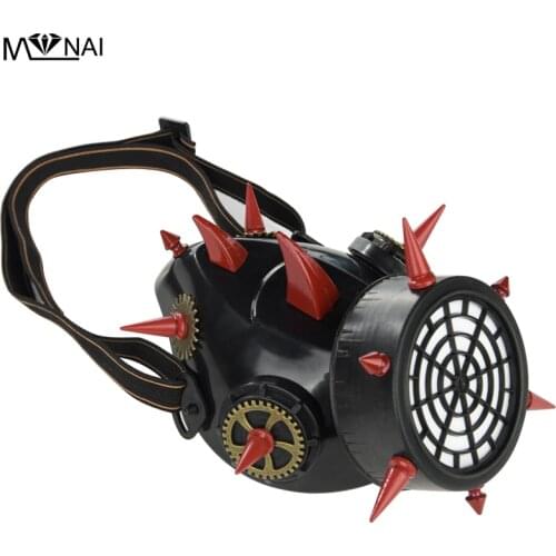 Red Rivets Clock Gears Cosplay Gas Mask Costume Spikes Steampunk Respirator Men Women Girl Bronze Gear Masks Cosplay Halloween