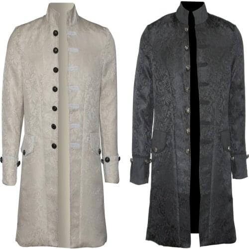 2018 Steampunk Luxury Long Sleeve Windbreaker Suit Outwear Vintage Mens Gothic Brocade Jacket Winter Frock Coat Wedding Jackets