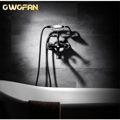 Shower Faucets Wall Mounted Bathtub with Hand Spray European Shower Sets Antique Ceramic Bathroom Faucet Dual Control S79-3465R