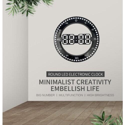 LED Display Electronic Snooze Alarm Clock Creative Circle Fashion Time Date Temperature Desk Wall Clock Brightness Adjustment
