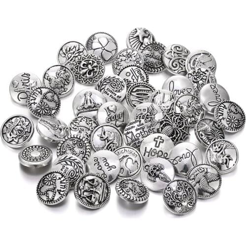 10pcs/lot Wholesale Snap Buttons for Snap Button Jewellery Vintage Round Metal Snaps for DIY Leather Silver color Snap Bracelet