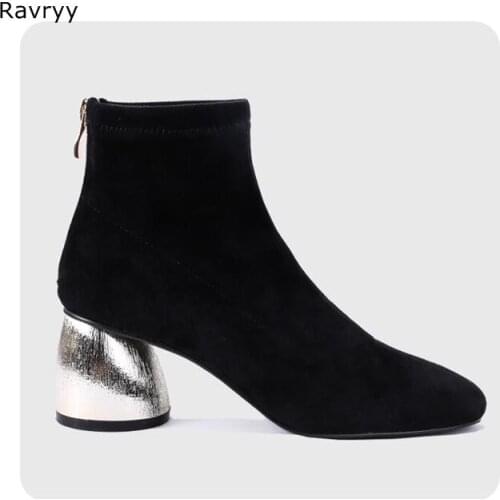 Womans Ankle Boots Black Suede Leather Warm Female Short Boot Round Strange Style Hot Sale Autumn Winter Fashion Dress Shoes