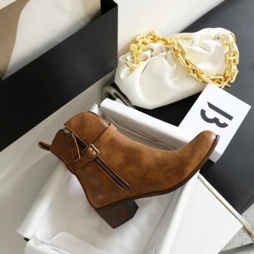 2022 Winter New Punk Zipper Buckle Boots Women Snake Print PU Leather Western Boots Woman Big Size 43 Block Heels Shoes Footwear