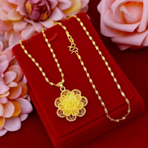 24K Real Gold Plated Necklaces for Women Big Multilayer Flower Pendant Necklaces Ethnic Choker Chain Necklaces Wedding Jewelry
