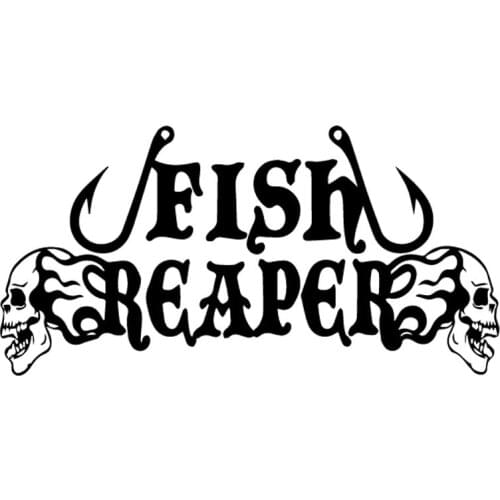 Reaper Skull Fishing Flame Car Decal Exquisite Window Decoration Personality PVC Waterproof Decal Black/White, 17cm*8cm