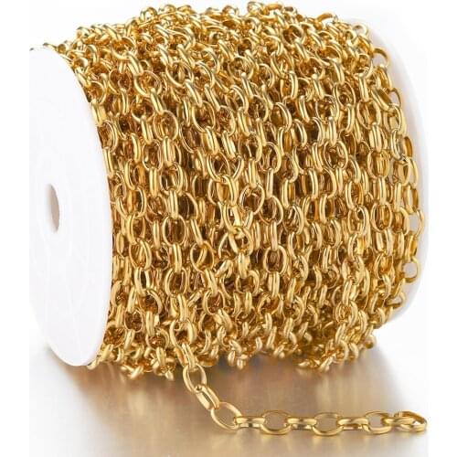 1meter Stainless Steel Chain Bulk 7.5mm Width Gold Rolo Cable Link Chain For Jewelry Making Necklace Bracelet Accessories Diy
