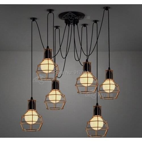 Golden Case 6 lights Edison Bulb Pendant Chandelier Retro Loft Edison Lamp Lighting Fixture for Coffee Bar