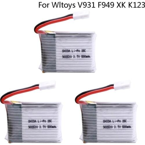 1/2/3PCS 3.7V 500mAh 25C 1S LiPo Battery For Wltoys V931 F949 XK K123 6Ch RC Helicopter Spare Parts 3.7V toys accessory