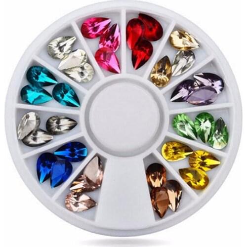 1 Box Mixed Color 3D Rhinestones Nail Art Decorations Crystal Gems Jewelry Acrylic Tips Wheel Waterdrop DIY Glitter Manicure Dec