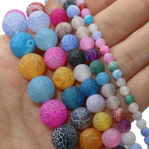 Natural Colorful Frost Cracked Agates Stone Loose Spacer Bead For Jewelry Making DIY Bracelet Necklace Accessories 4 6 8 10 12mm