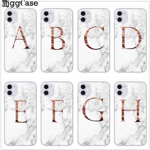 Letter Monogram A B C D rose gold white marble TPU Soft cover Phone Case For iphone 11 Pro X XS MAX XR 7 7Plus 8 8Plus 6 6s Plus