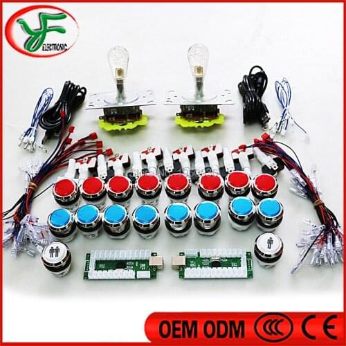 Colorful LED Joystick Zero delay USB Arcade Bundles Kit Raspberry Pi 5V illuminated Chrome Silver Button With C