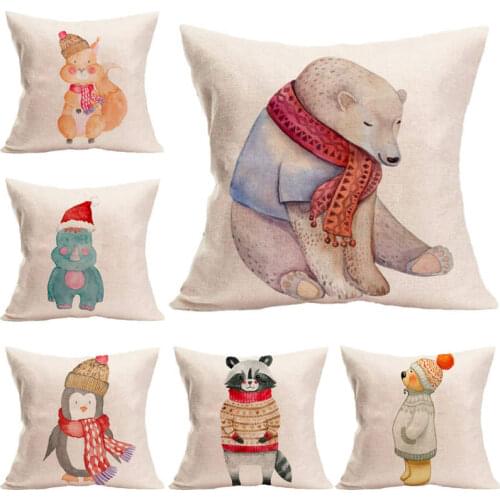 Kids Gift Cartoon Animal Penguin Squirrel Bear Cushion Cover Polyester Home Couch Bedroom Decorative Sofa Car Throw Pillow Case