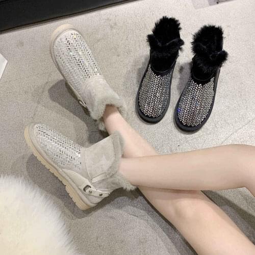 INS HOT Fashion Crystal Woman Snow Boots Keep Warm Thick Plush Winter Shoes Non Slip Platform Waterproof Botas Altas Mujer