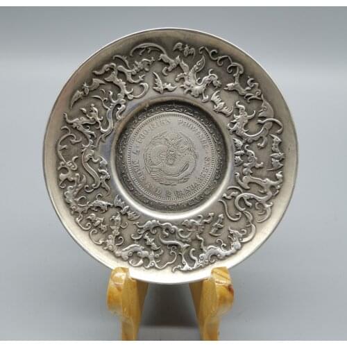 Collect Chinese Tibet Silver SculptureGood Luck Dragon Metal Crafts Home Decorationng Dish Decoration