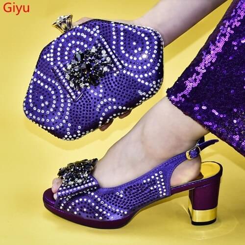 Doershow Italian matching purple shoe and bag set african wedding shoe and bag sets! HLC1-16