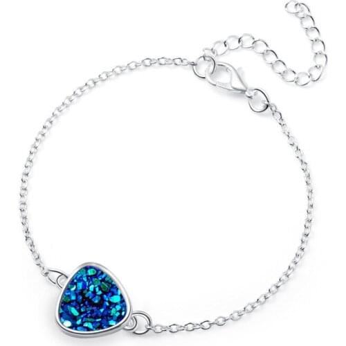 Crystal Druzy Jewelry with Silver Color Heart Shaped Druzy Stone Charm Love Bracele Bangle for Women Christmas Gift