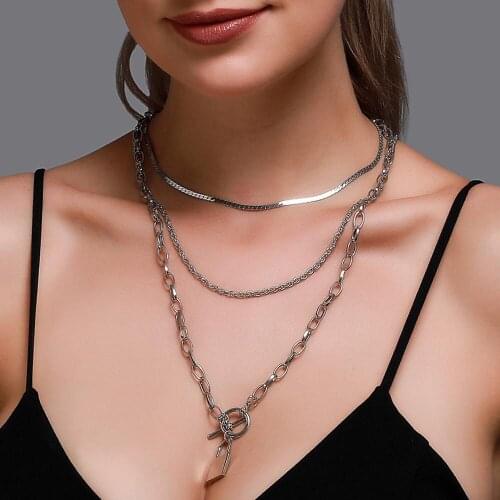 Fashion For Women Multilayer Chokers lock chain key Necklaces Trendy New geometry Jewelry Gift