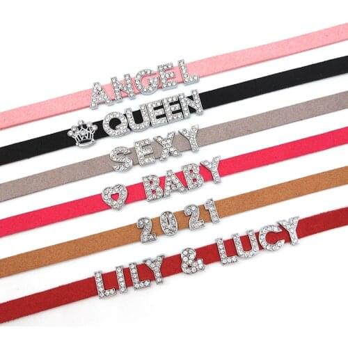 Soft Velvet Leather Personalized Custom Name Necklace For Women Crystal English Letter Queen Sexy Choker Colar Birthday Gift
