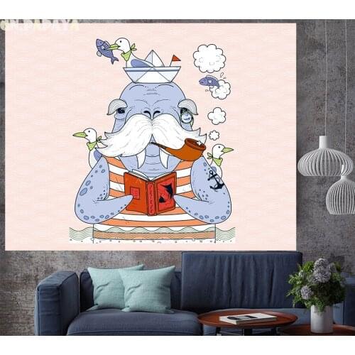 Cartoon whale wall hanging structure Nordic style Tapestry hippie Psychedelic Wall carpet kids room Hanging Yoga Mat Home Decor