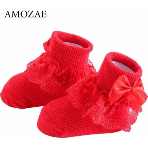 Bow Lace Baby Socks For Newborn Winter Keep Warm Cotton Baby Girls Sock Cute Toddler Socks Princess Style Baby Accessories