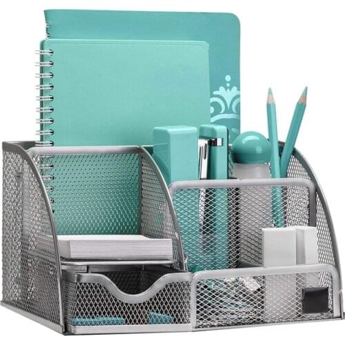 New Desk Finishing with 6 Compartments+Drawers the Mesh Collection,Silver