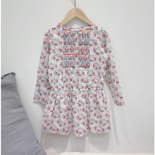 Baby girls clothes 2021 spring summer cotton clothes Red floral pattern print dress retro dress