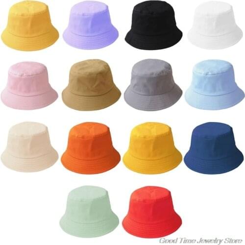 Korean Adult Kids Summer Foldable Bucket Hat Solid Color Hip Hop Wide Brim Beach UV Protection Round Top Sunscreen Fisherman Cap