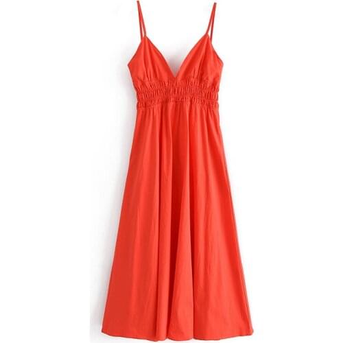 Summer Women Dress Solid Color Sexy V-Neck Strapless Casual Autumn Beach Style Poplin Straps Party Robe Female Vestido C2812