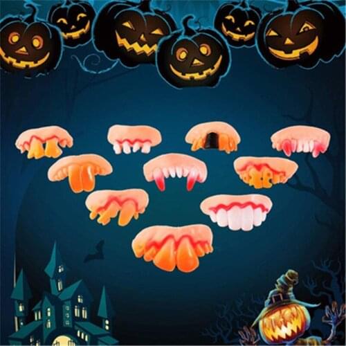 1-10Pcs Cosplay Halloween Dentures Zombie Ghost Devil Spoof Party Props Simulation False Teeth Terror Prop Party Decoration 5Z