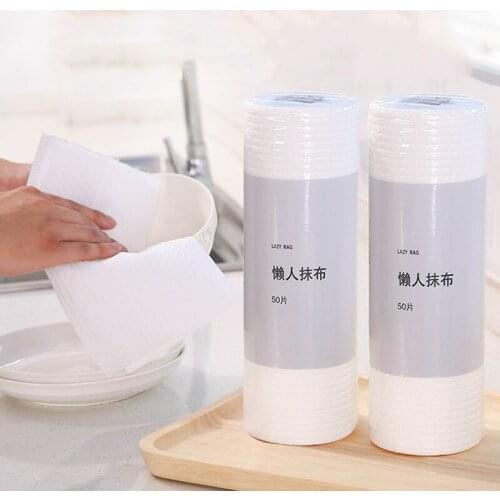 Disposable Cleaning Cloths Roll Can Tear Dish Cloth 50 Pieces Absorbent Oil Clean Scouring Wash Cloths Lazy Rag Kitchen Towel