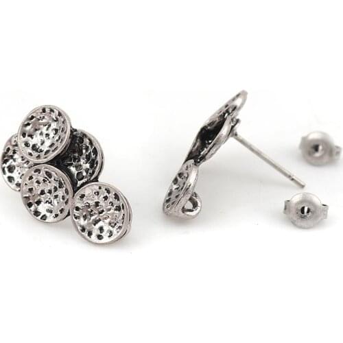 Doreen Box Zinc Alloy Ear Post Stud Earrings Findings Grape Fruit Silver Color Gold W/ Loop 20mm( 6/8") x 13mm( 4/8"), 4 PCs