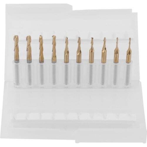 10Pcs Carbide Spiral End Mill Cutter Titanium Coated Ball Nose Milliling Cutter Bits 1*4/1.5*6/2*8/2.5*12/3.175*12mm Hot Sale