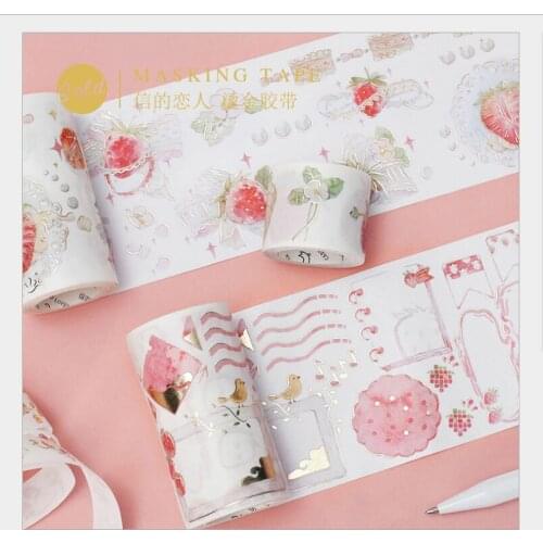 Gold foil strawberry party fruit donut dessert bread vine lace washi tape DIY planner scrapbooking masking tape escolar