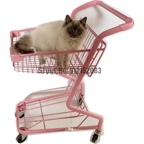 Supermarket Shopping Cart Trolley Net Celebrity Pink Shopping Cart Net Celebrity Shop Decoration Photo Booth Double-layer Shoppi