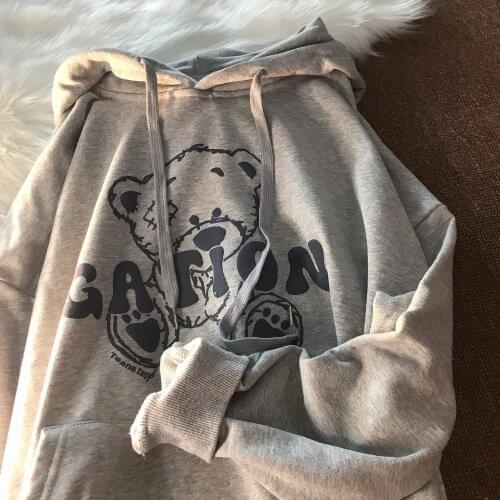 Men Hoodies Sweatshirts Long Sleeve Harajuku Bear Print Oversized Hoodies For Teens Male Thin Loose Vintage Hoodies Streetwear