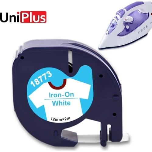 UniPlus Blue on White Fabric Iron on Clothes Tape Replace DYMO Label Tapes 18775 18773 18772 12mm for Letratag QX50 LT-100T 100H