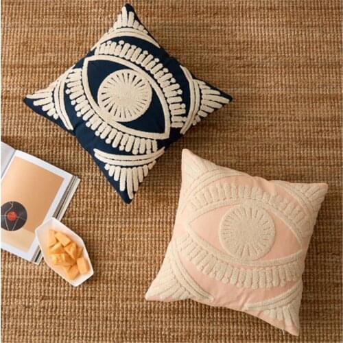 Embroidered Navy Cushion Cover 45X45cm Cotton Pillow Cover Sofa Decorative Pillows Decor Home Bed Pink Pillow Cover Funda Cojin