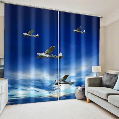 High quality custom 3d curtain fabric blue seaside curtains 3D Blackout Curtains For Living room
