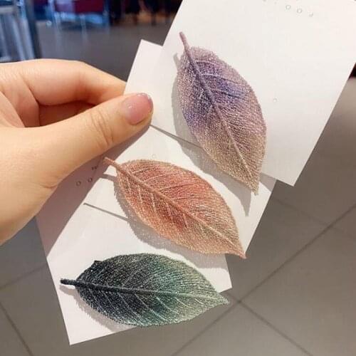 Coxeer 1pc Creative Leaf Shape Hair Clip Fashion Gradient Leaf Barrette Snap Hair Clip Hair Pin For Women Hair Accessories