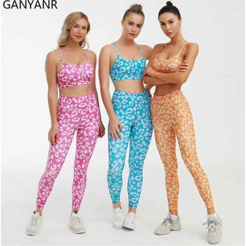 GANYANR Gym Clothing Fitness Yoga Set 2 Pieces Women Workout Jogging Sportswear Wear Tracksuit Suit Sport Sweat Bodysuit Pants