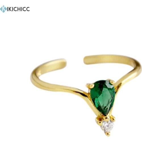 Kikichicc 100% 925 Sterling Silver Green Crystal CZ Ovals Ring Resizable Circle Adjustable Luxury Women Female Jewelry