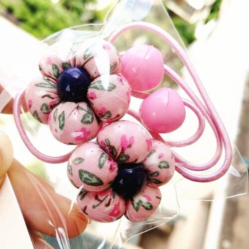 1PAIR Flower Printing Girls Hair Ties Five Leaf Floral Ponytail Elastic Hair Ropes Women Hair Accessories Headwear Printing Band