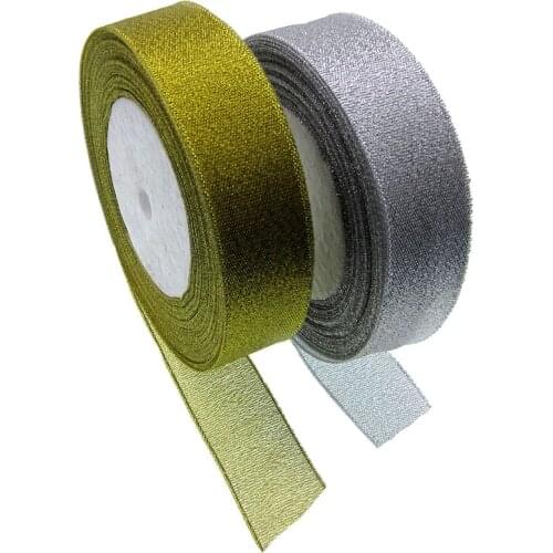 1Roll 25yards wide 1 inch silver/gold glitter ribbon gift packing belt christmas ribbon for party wedding decor 25mm