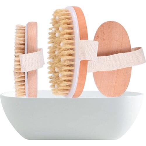 100% New Natural Bristle Bath Brush Exfoliating Wooden Body Massage Shower Brush SPA Woman Man Skin Care Dry Body Brush