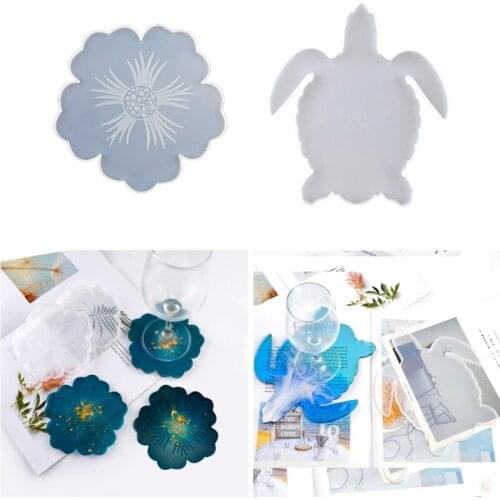 2Pcs DIY Flower Shape Silicone Geode Coaster Resin Molds Animals Sea Turtle Resin Coaster Tea Mat Molds Art Craft Tools X4YA